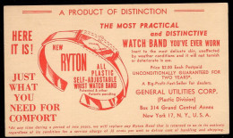 U.S.A.(1951) Watchband. One Cent Postal Card With Advertising. "General Utilities Corp." - 1941-60