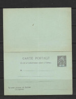 COTE D'IVOIRE 1892 ENTIER CARTE POSTALE AVEC REPONSE 10c  NEUF - Cartas & Documentos