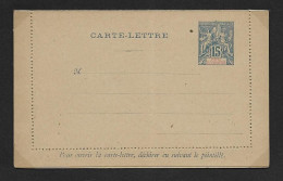 COTE D'IVOIRE 1892 Entier Carte Lettre Type Groupe 15ct Bleu  NEUF - Storia Postale