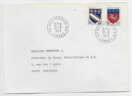 FRANCE BLASON 10C TROYES +20C ST LO LETTRE TAD 40 BISCAROSSE AIR 21.6.1973 LANDES - 1941-66 Escudos Y Blasones