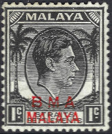 MALAYA BMA 1945 KGVI 1c Black Die I SG1a - Malaya (British Military Administration)