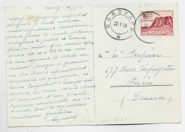 NORGE 30 ORE SOLO CARD CARTE NORDKAPP 22.7.1954 TO FRANCE - Cartas & Documentos