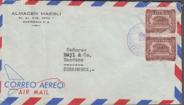 1958. GUATEMALA. Fine CORREO AEREO Cover To Randers, Denmark With Pair 10 C UPU 1926 PALACIO ... (Michel 226) - JF539906 - Guatemala