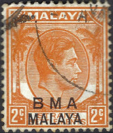 MALAYA BMA 1947 KGVI 2c Orange Die II SG2 Used - Malaya (British Military Administration)