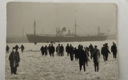 Kiel, Kieler Förde, Zugefroren, Menschen Auf Eis, Frachtschiff, Um 1955 - Kiel