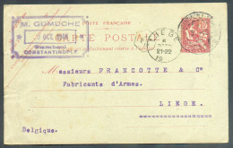 E.P. Carte 10c. Obl. De CONSTANTINOPLE STAMBOUL Du 3-10-1908 Vers Manufacture D'Armes FRANCOTTE à Liège  - 20866 WEAPON - Lettres & Documents