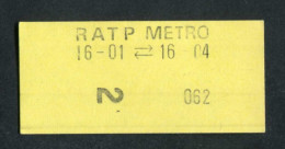 Ticket De Métro Parisien RATP - Métropolitain De Paris - 2ème Classe Années 70 - Europa