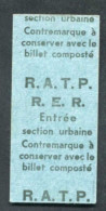 Ticket De Métro Paris RATP - RER "Contremarque - Correspondance Section Urbaine" Billet Ile-de-France - Europa