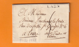 1821 - Marque Postale CAEN, Calvados Sur Lettre Pliée Vers TOURS, Indre Et Loire - Taxe 5 - 1801-1848: Précurseurs XIX