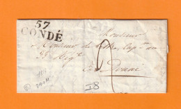 1817 - Marque Postale 57 CONDE Sur Lettre Amicale De 3 Pages Vers DOUAI - Taxe 2 - Dateur En Arrivée - 1801-1848: Vorläufer XIX