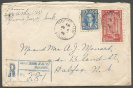 1942 Registered Cover 15c Mufti/Chamber RPO CDS Moose Jaw Saskatchewan To Halifax NS Nova Scotia - Histoire Postale