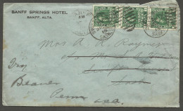 1915 Banff Springs Hotel Cover 3c Admiral Duplex Alberta To Swift Current Saskatchewan - Histoire Postale