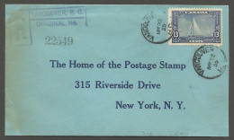 1935 Registered Cover 13c Silver Jubilee Yacht #216 CDS Vancouver BC To USA - Postal History