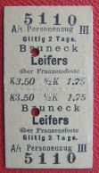 Fahrschein Für Die Fahrt Von Bruneck Nach Leifers über Franzensfeste  III Klasse 1910 - Europe