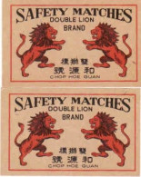 Czechoslovakia Export Matchbox Labels To Malaysia - Sawarak - Chop Hoe Guan, Double Lion Brand - Boites D'allumettes - Etiquettes