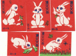 China Set 5 Different Matchbox Labels - Hare, Étiquettes De Boîte D'allumettes - Lièvre - Boites D'allumettes - Etiquettes