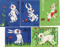 China Set 5 Different Matchbox Labels - Hare, Étiquettes De Boîte D'allumettes - Lièvre - Boites D'allumettes - Etiquettes