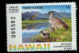 1996 - 1997 Hawaii Wildlife Conservation Stamp Nene Goose Xx MNH - Duck Stamps