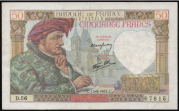 France 50 Francs 1941 ''Jacques Coeur" XF Banknote - 50 F 1940-1942 ''Jacques Coeur''