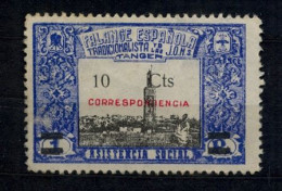 TÁNGER , FES. 22 (*) , VIÑETA DE ASISTENCIA SOCIAL , FALANGE ESPAÑOLA TRADICIONALISTA , 1 PTS.  SOB " CORRESPONDENCIA " - Spanish Civil War Labels