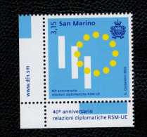 San Marino 2023 40° Anniversario Delle Relazioni Diplomatiche Tra San Marino E UE 1v Complete Set ** MNH - Nuevos