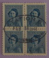 CANADA BLOC DE 4 X YT 227 BELLE OBLITERATION" ELISABETH" ANNÉE 1947 - Oblitérés