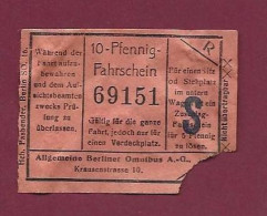 010124A - TICKET CHEMIN DE FER TRAM METRO - ALLEMAGNE Allg. Berliner Omnibus 10 Pfg N°69151 S - Europa