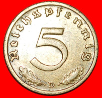 * SWASTIKA 1936-1939: GERMANY  5 PFENNIGS 1938D BAVARIA! THIRD REICH 1933-1945! · LOW START ·  NO RESERVE! - 5 Reichspfennig