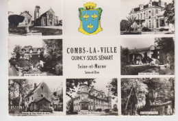 CPSM Combs-la-Ville / Quincy-sous-Sénart - Blason Colorisé Avec 7 Vues : Eglise Notre-Dame/Ancien Moulin De Varennes... - Combs La Ville