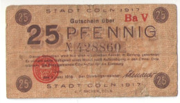 Billet De Banque Ancien/25 Pfennig/ Stadt Cöln 1917/1 Juni 1918      BILL262 - Other & Unclassified