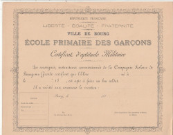 *** MILITARIA *** VILLE DE BOURG Sur GIRONDE 1880 école Primaire Des Garçons Certificat D'aptitude Militaire 22cmX27cm - Documents