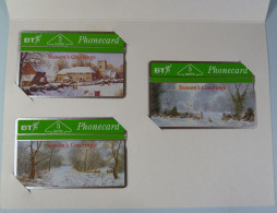 UK - Landis & Gyr - Season's Greetings - Christmas 91 Scenes - Path, Church & Gate - Set Of 3 - Mint In Folder - BT Promociónales