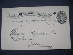 Postal Stationery 1896 Canada Q. Victoria 1 C. - Moncton, Back Side Postmark St. Roch De Quebec - 1860-1899 Regering Van Victoria