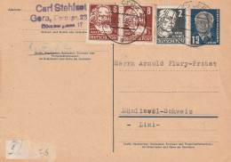 DDR Entier Postal Gera Pour La Suisse 1952 - Postkaarten - Gebruikt