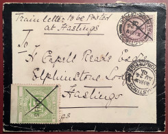 1901 SOUTH EASTERN RAILWAY STAMP 2d + GB Queen Victoria 1d Lilac ! Cds HASTINGS STATION OFFICE Cover (penny Train Tpo - Ferrocarril & Paquetes Postales