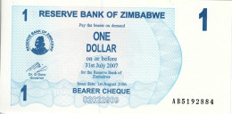 ZIMBABWE - 1 Dollars (Bearer Cheque) 2007 UNC - Simbabwe