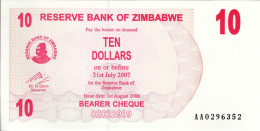 ZIMBABWE - 10 Dollars (Bearer Cheque) 2007 UNC - Zimbabwe