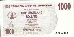 ZIMBABWE - 1000 Dollars (Bearer Cheque) 2007 UNC - Simbabwe