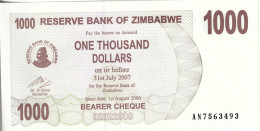 ZIMBABWE - 1000 Dollars (Bearer Cheque) 2007 UNC - Zimbabwe