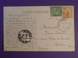 BW0 TUNISIE  BELLE CARTE RR 1924 PETIT BUREAU KEBILI  A MOULINS FRANCE .++ AFFRANCH. PLAISANT+++ - Brieven En Documenten