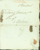 86 Vienne Marque Postale Port Payé P80P POITIERS Rouge 34x9 Lettre Du 15 DEC 1816 Taxe Au Dos Pour Charroux - 1801-1848: Précurseurs XIX