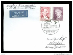 FIRST FLIGHT COVER Erstflug  AUA Wien - Istambul 1974 #114 - Primi Voli