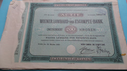 200 Kronen ACTIE " WIENER LOMBARD-und ESCOMPTE-BANK " 200 Kronen - N° 102,174 ( Sehen Sie SCANS ) Wien 1920 ! - Banque & Assurance