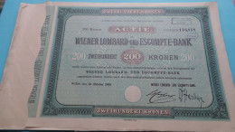 200 Kronen ACTIE " WIENER LOMBARD-und ESCOMPTE-BANK " 200 Kronen - N° 116.818 ( Sehen Sie SCANS ) Wien 1920 ! - Banque & Assurance