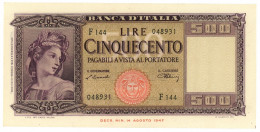 500 LIRE ITALIA ORNATA DI SPIGHE MEDUSA 10/02/1948 BB/SPL - Andere & Zonder Classificatie