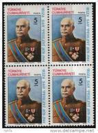 1978 TURKEY THE BIRTH CENTENARY OF REZA SHAH PAHLAVI OF IRAN BLOCK OF 4 MNH ** - Unused Stamps