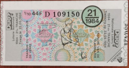 Billet De Loterie Nationale Belgique 1984 21e Tranche Du Souffleur De Verre - 23-5-1984 - Billetes De Lotería