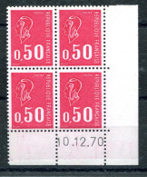 RC 26677 FRANCE N° 1664 - 50c BEQUET COIN DATÉ DU 10.12.70 VARIÉTÉ TEINTE DE FOND ROSE NEUF ** MNH TB - 1970-1979