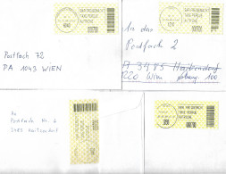 0057g: Österreichische Postautomation, 4 Belege Zu 7.- ÖS Porto Aus 1998/ 1999 - Maschinenstempel (EMA)