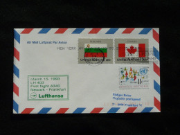 Lettre Premier Vol First Flight Cover New York United Nations To Frankfurt Airbus A340 Lufthansa 1993 - Storia Postale
